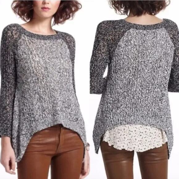ANTHROPOLOGIE LeifNotes Grey Black White Two Tone Lace Back Sweater Pullover M - Picture 10 of 10
